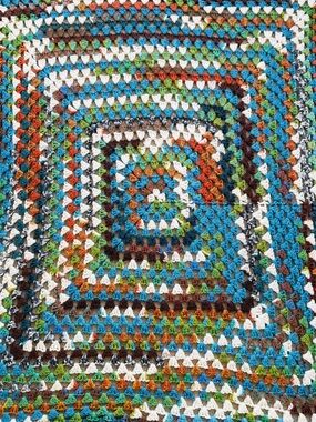 Vintage Handmade Granny Square Crochet Blanket Throw Boho Rust Teal 49x53
